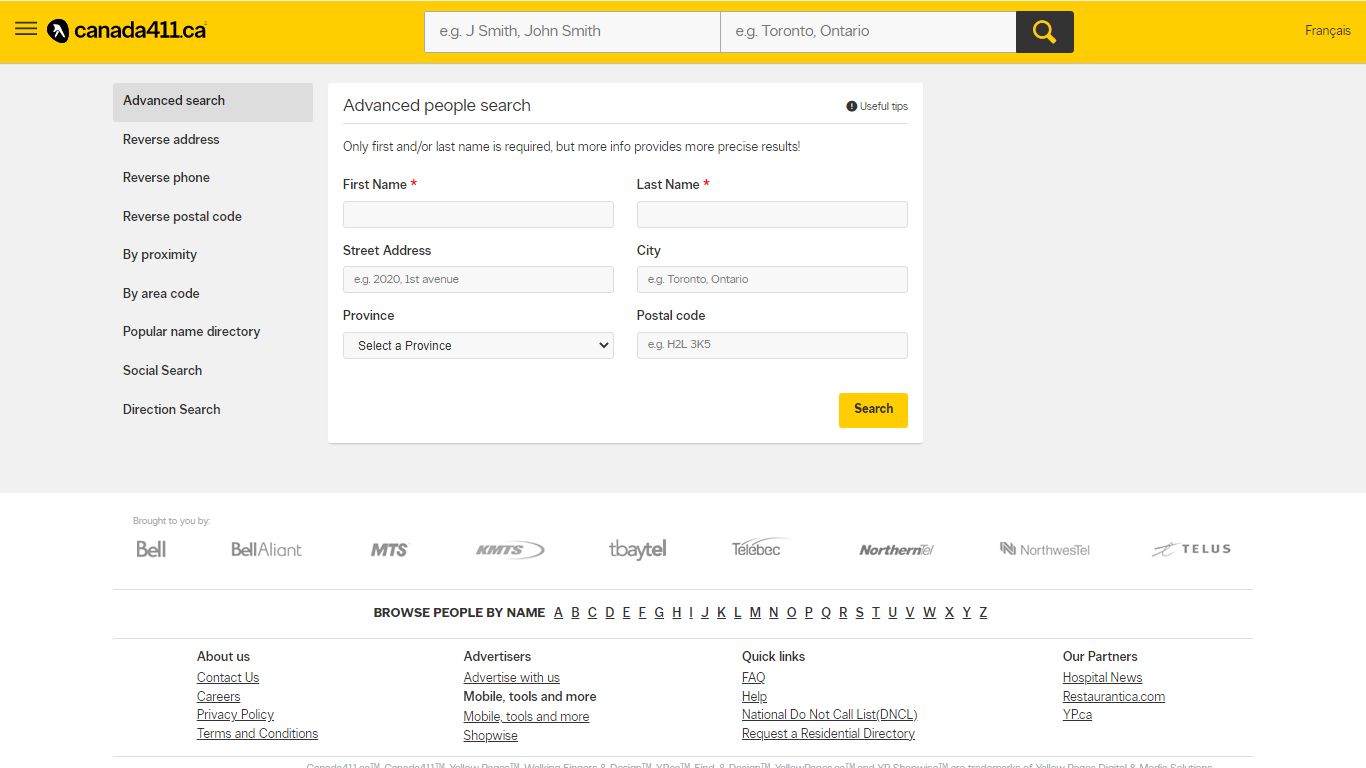 Advanced Search - Canadian People Search - Canada 411